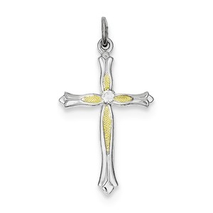 Sterling Silver Rhodium plated   Vermeil CZ Cross Pendant