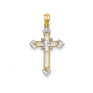 14k Diamond cut Rhodium Cross Pendant
