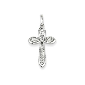 14K White Gold Diamond Cross Pendant