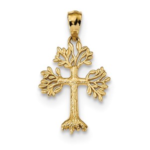 14k Polished Tree Cross Pendant