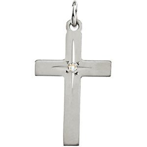 14k White Gold Cross Pendant with Diamond