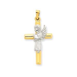 14k Two Tone Angel   Cross Pendant