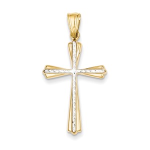 14k Two tone Diamond Cut Cross Pendant