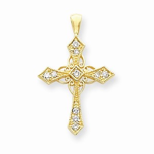 14k AA Diamond Cross Pendant