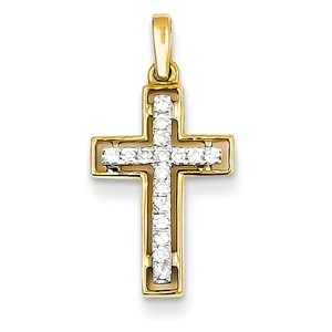 14K Two tone Diamond Cross Pendant