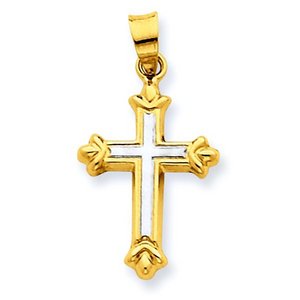 14k Two tone IHollow Cross Pendant