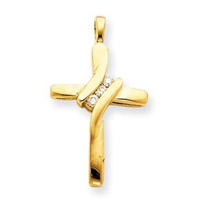 14k Yellow Gold Diamond Cross