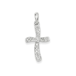 14k White Gold Diamond Cross Pendant