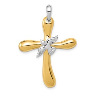 14k Two tone Dove Cross Pendant