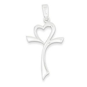 Sterling Silver Polished Heart Cross