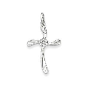 14K White Gold Diamond Cross Pendant