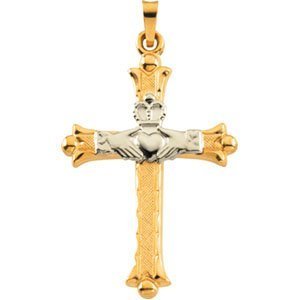 14K TWO TONE GOLD CLADDAGH CROSS PENDANT