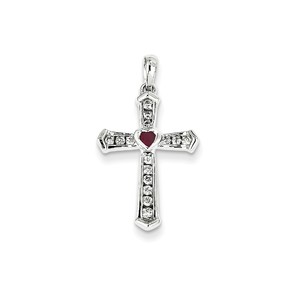 14k White Gold Ruby   Diamond Cross Pendant