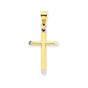 14k w Rhodium 3 D Hollow Cross Pendant