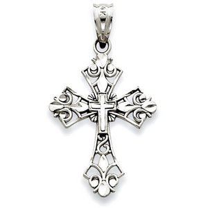 14k White Gold Filigree Cross Charm