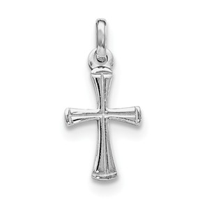 Sterling Silver RH Plated Child  s Polished Cross Pendant