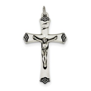 Sterling Silver Antiqued Satin Halo and Corpus Cross Pendant