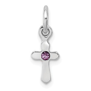 Sterling Silver RH Plated Child  s Preciosca Crystal June Cross Pendant