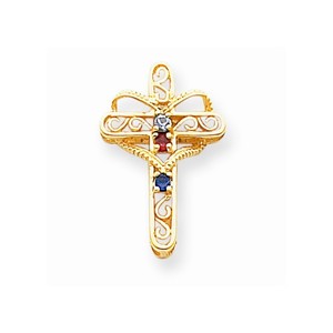14k Genuine 3 Stone Mother  s Cross Pendant