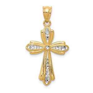 14K Yellow Gold w Rhodium Diamond Cross