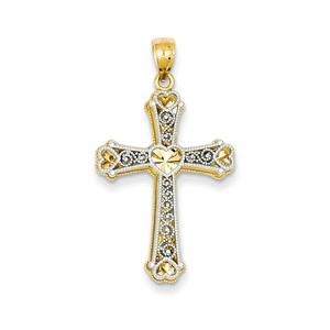 14k Two tone Hearts Cross Pendant