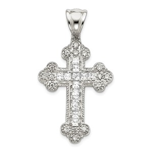 Sterling Silver CZ Budded Cross Pendant