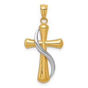 14k Two tone Polished Cross Pendant