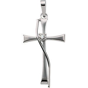 14K White Cross Pendant with Diamond