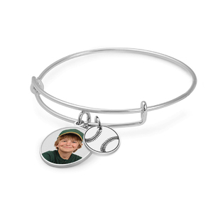 Expandable   Photo Charm Expandable Bracelet with Baseball Charm