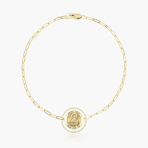 Round Saint Lucy with Open Border Paperclip Bracelet