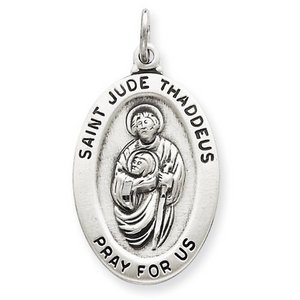 Sterling Silver Saint Jude Antiqued Oval Medal