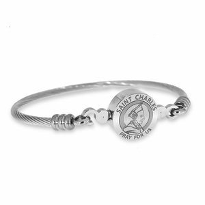 Stainless Steel Saint Charles Borromeo Bangle Bracelet