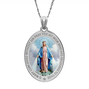 Pray For My Mom Miraculous Medal Religious Color Oval Pendant