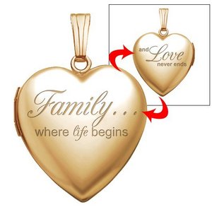14k Yellow Gold Family Love Heart Locket
