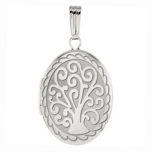 14k White Gold Tree of Life Oval Photo Locket