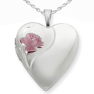 Enameled Flower Heart Photo Locket