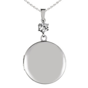 Classic Round Photo Locket with Cubic Zirconia Accent