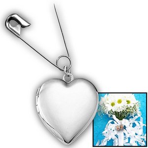 Wedding Bouquet Heart Photo Locket With Safety Pin