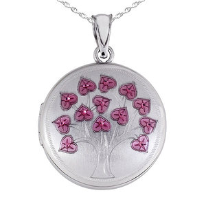 Pink Enameled Flowers Round Photo Locket