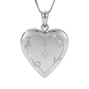 Floral Engraved Heart Locket with Starburst Diamond