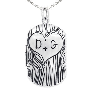 Dog Tag Couples Tree Carving Photo Locket
