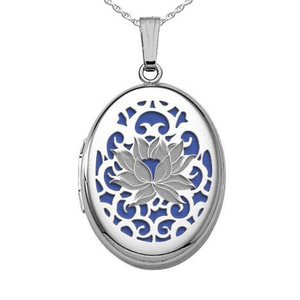 Blue Lotus Oval Photo Locket