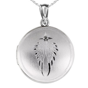 Angel Wing Round Photo Locket with Cubic Zirconia