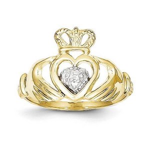 10K and Rhodium Ladies Claddagh Ring