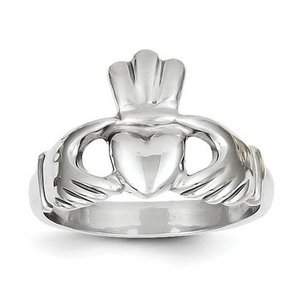14k White Gold Polished Men s Claddagh Ring