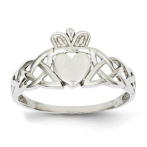 14K White Gold Mens Claddagh Ring