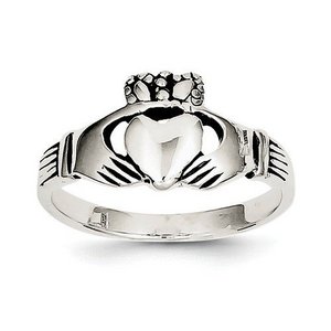 Ladies or Children Sterling Silver Antiqued Claddagh Ring