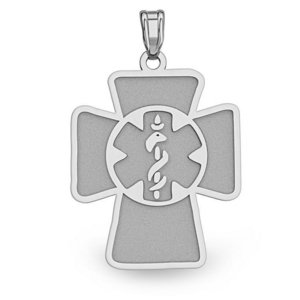 Sterling Silver Medical ID Cross Charm or Pendant
