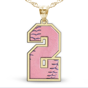 Softball Color Enameled Single Pink Number Pendant or Charm