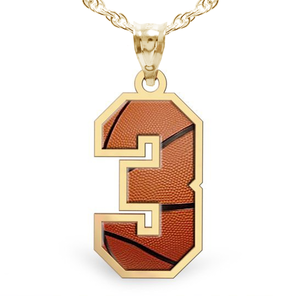 Basketball Color Enameled Single Number Pendant or Charm